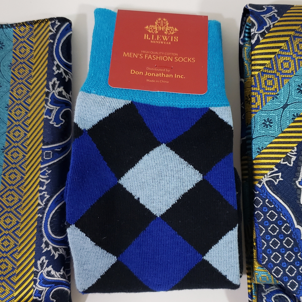 Bow Tie Hanky Socks Box Set by R Lewis RGB003 Blue - Picture 5 of 7